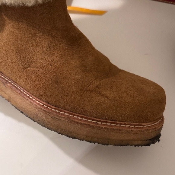 Moncler Women's Tan Shearling Merino Sheep Fur Boots - Picture 6 of 12